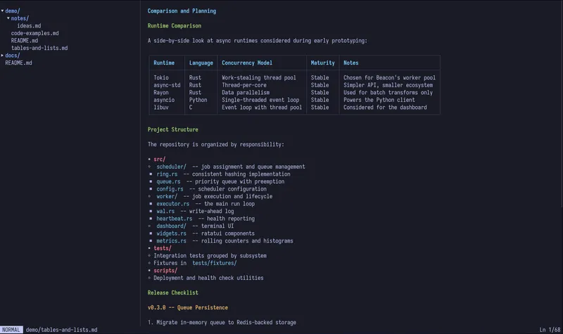 File tree alongside a table preview